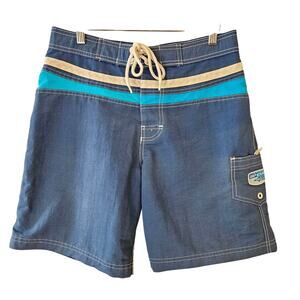 Vintage Y2K Rip Curl Men's Board Shorts Size 32 Blue Cargo Surf Beach Trunks